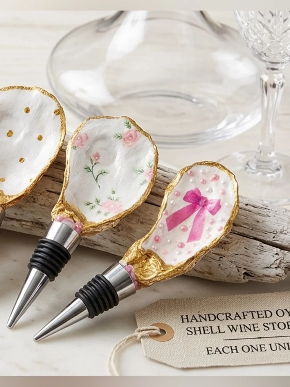 Handmade Gold & Pink Beaded Wine Stopper with Bow Detail